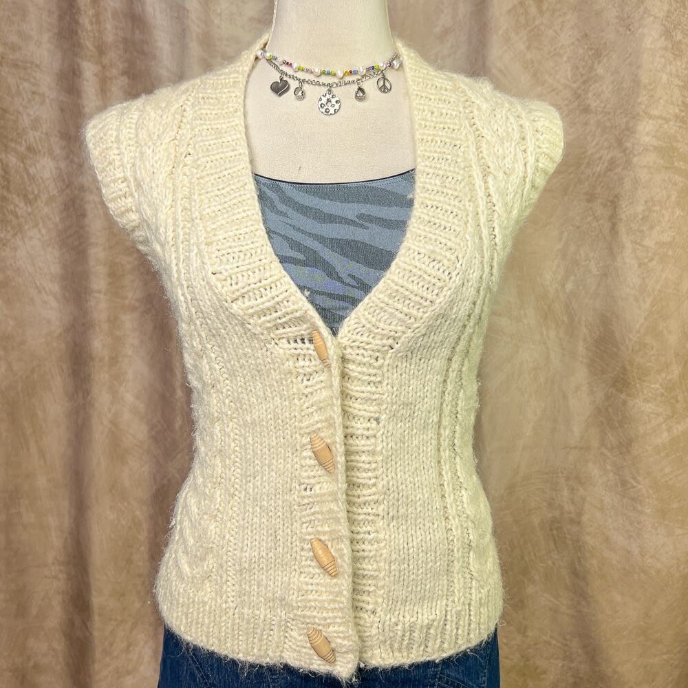 Vintage 70s Sweater Vest Handmade by Mother Sleeveless Cable Knit Cottagecore